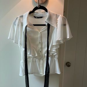 Zara Ruffled Blouse with Black Bow